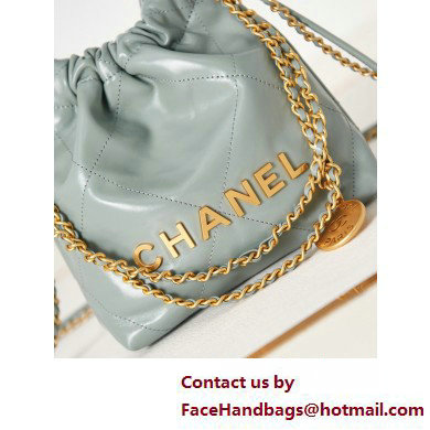 Chanel Shiny Calfskin  &  Gold-Tone Metal CHANEL 22 Mini Handbag AS3980 Light Green